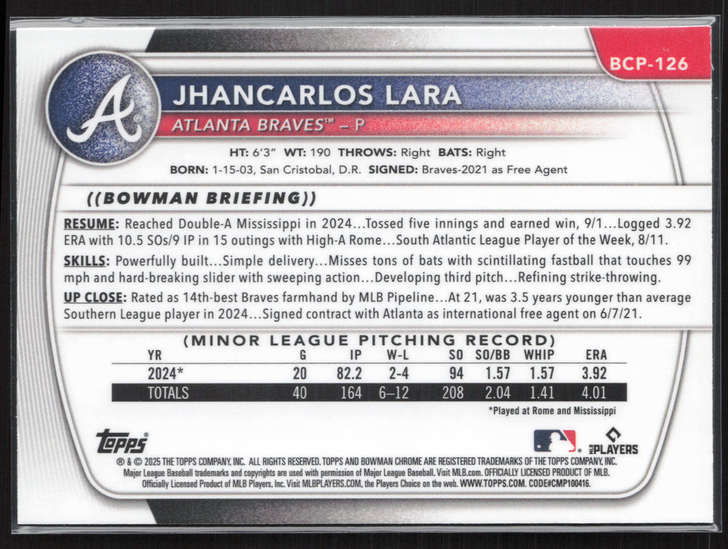 2025 Bowman #BCP-126 Jhancarlos Lara Chrome Prospects