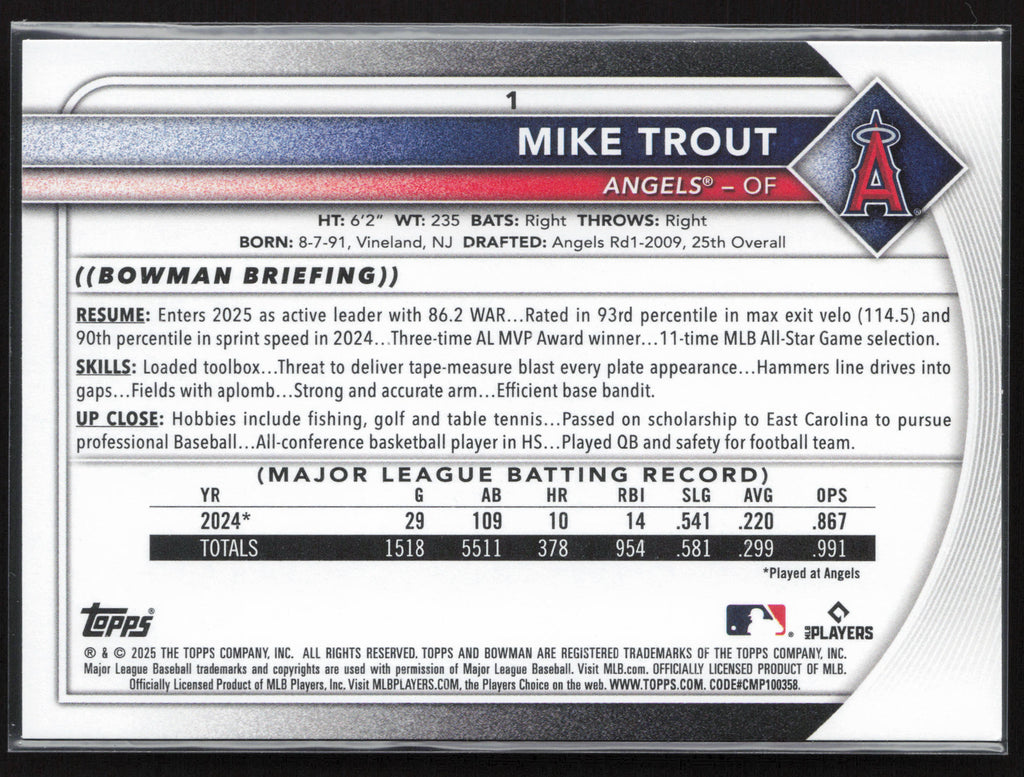 2025 Bowman #1 Mike Trout