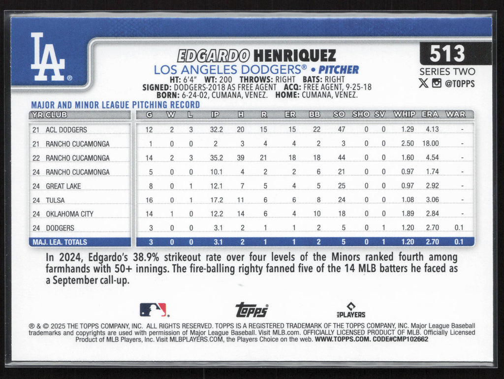 2025 Topps #513 Edgardo Henriquez