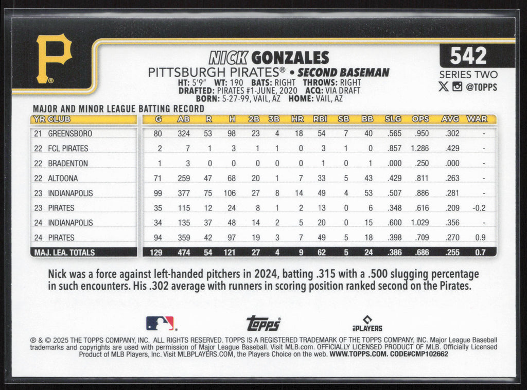 2025 Topps #542 Nick Gonzales