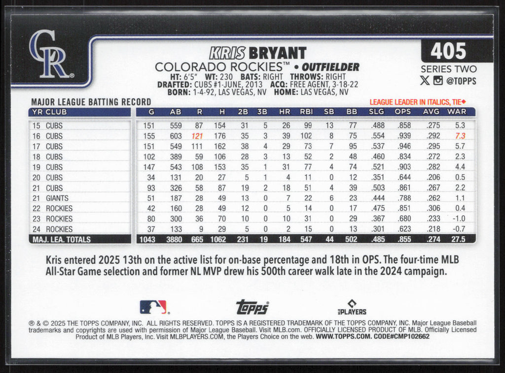 2025 Topps #405 Kris Bryant