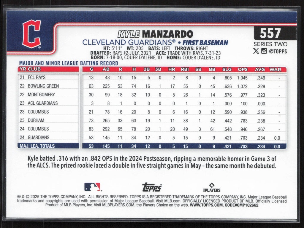 2025 Topps #557 Kyle Manzardo
