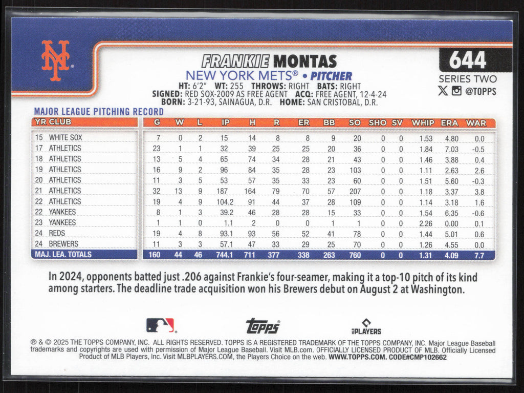 2025 Topps #644 Frankie Montas