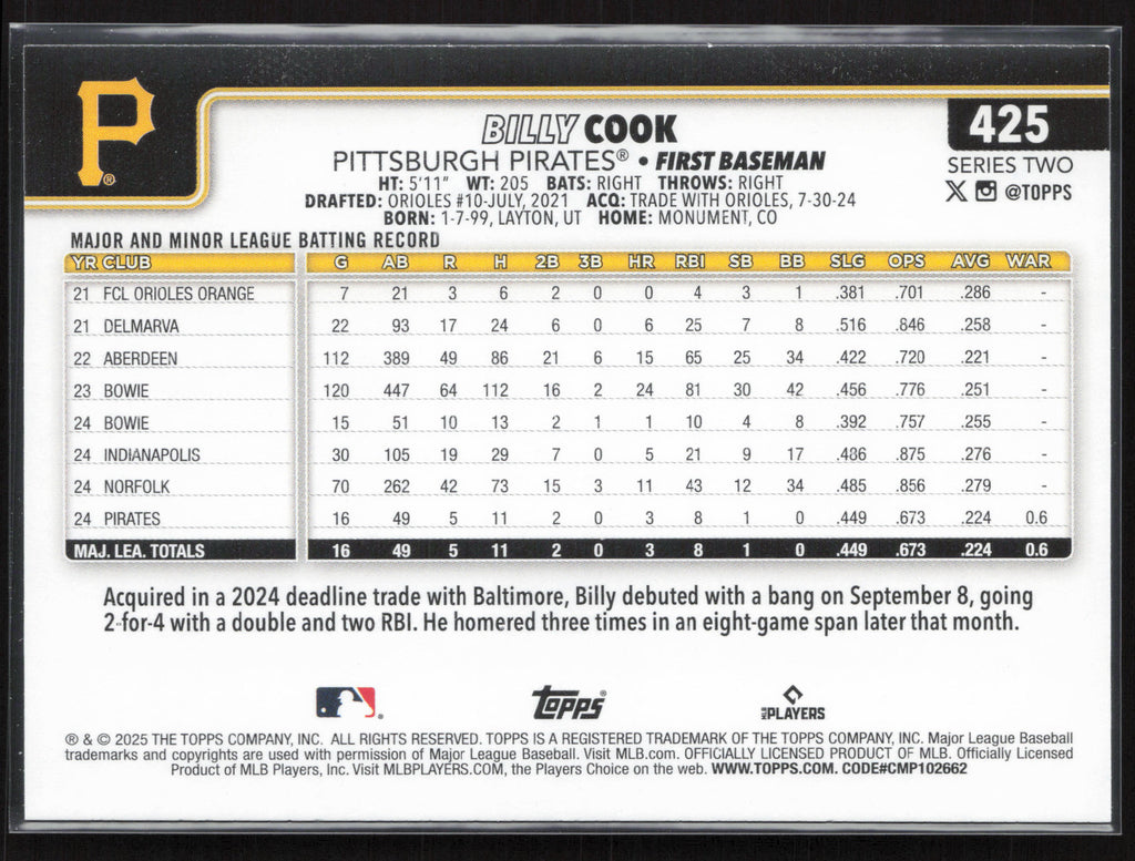 2025 Topps #425 Billy Cook
