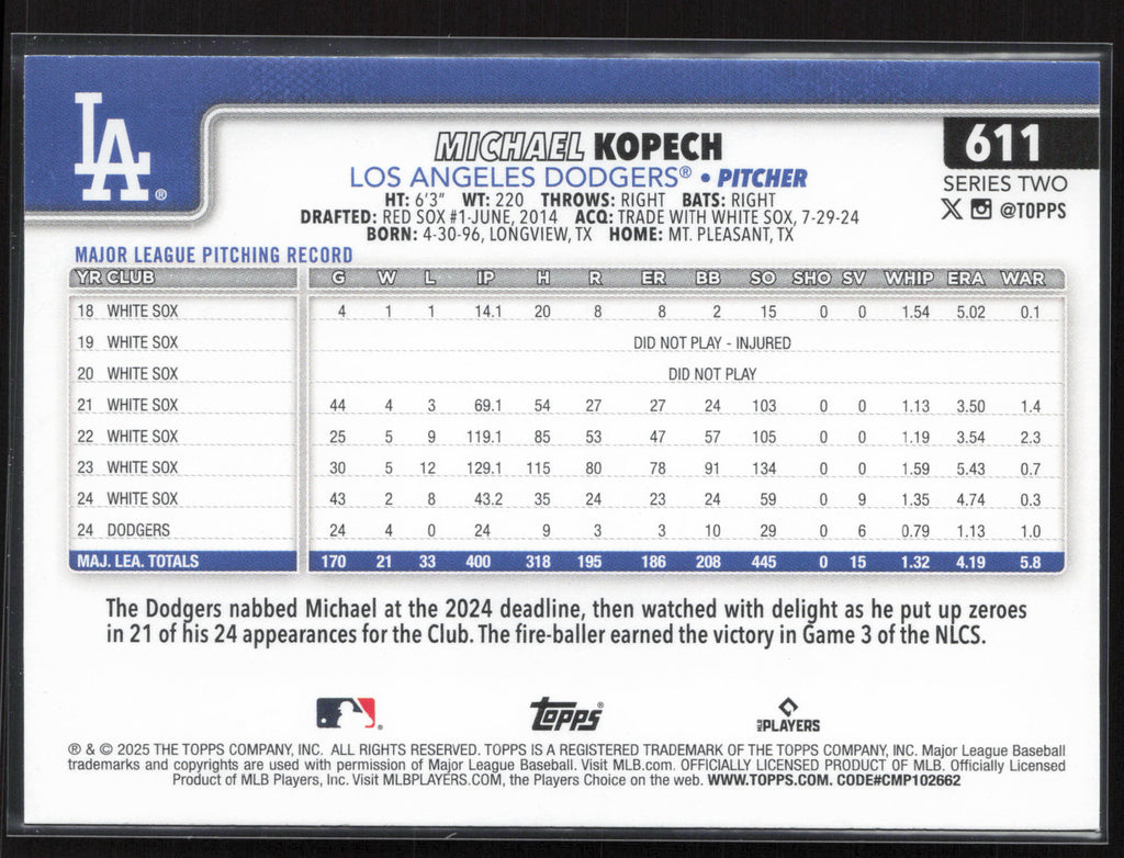 2025 Topps #611 Michael Kopech
