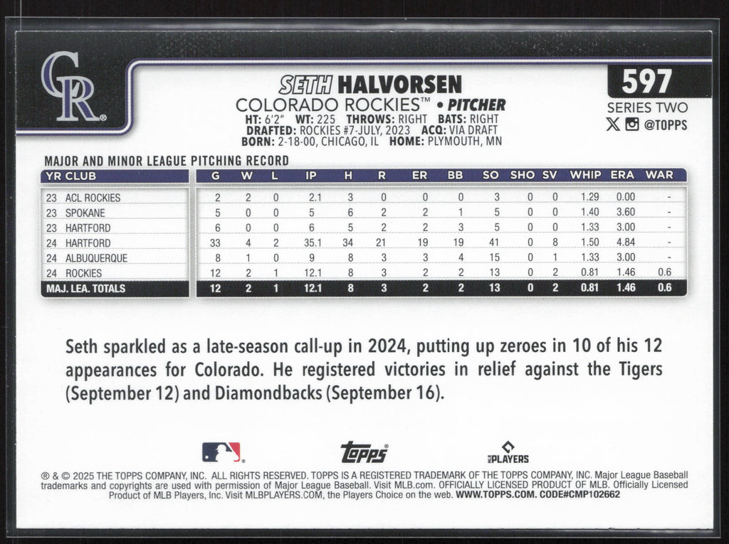 2025 Topps #597 Seth Halvorsen
