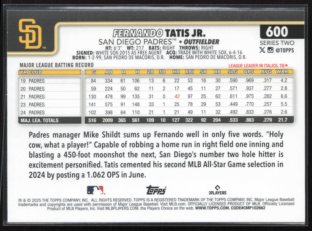 2025 Topps #600 Fernando Tatis Jr.