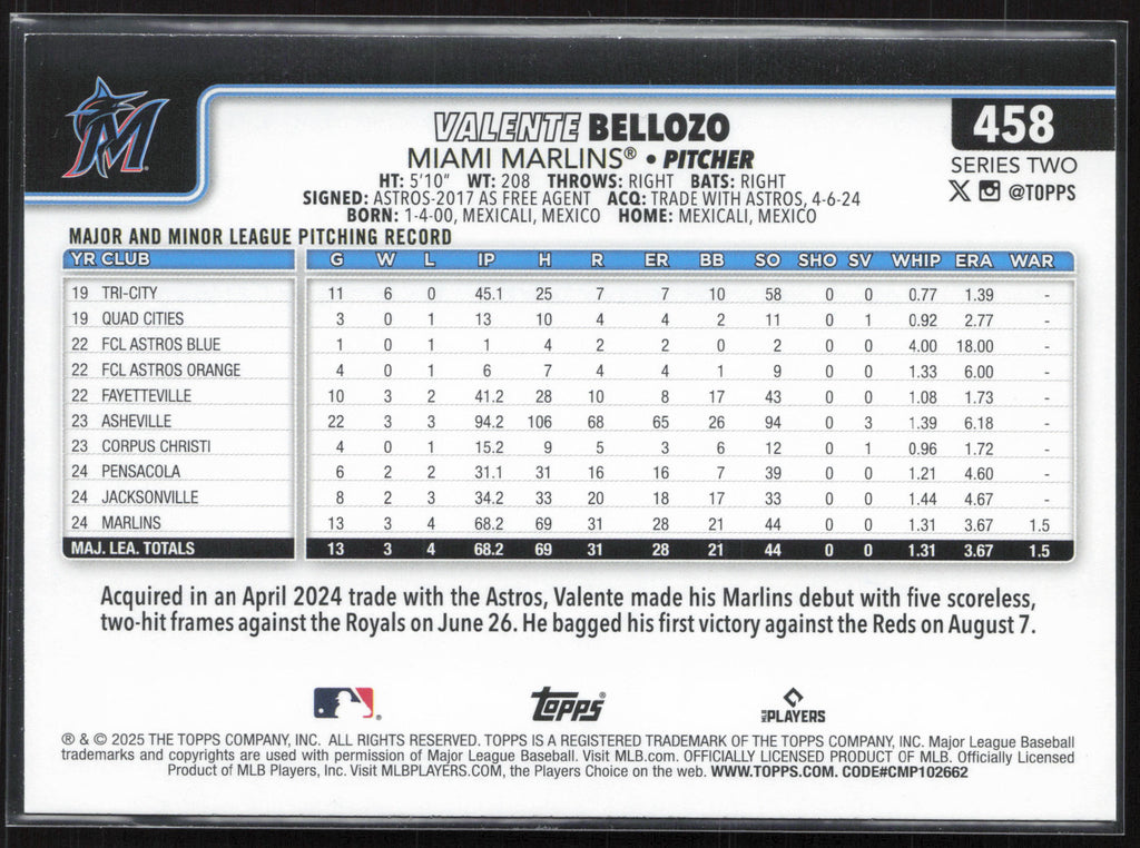 2025 Topps #458 Valente Bellozo