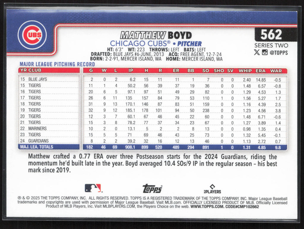 2025 Topps #562 Matthew Boyd