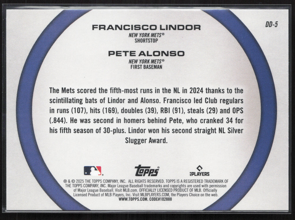 2025 Topps #DD-5 Francisco Lindor / Pete Alonso Dynamic Duos