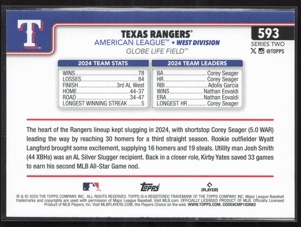 2025 Topps #593 Texas Rangers