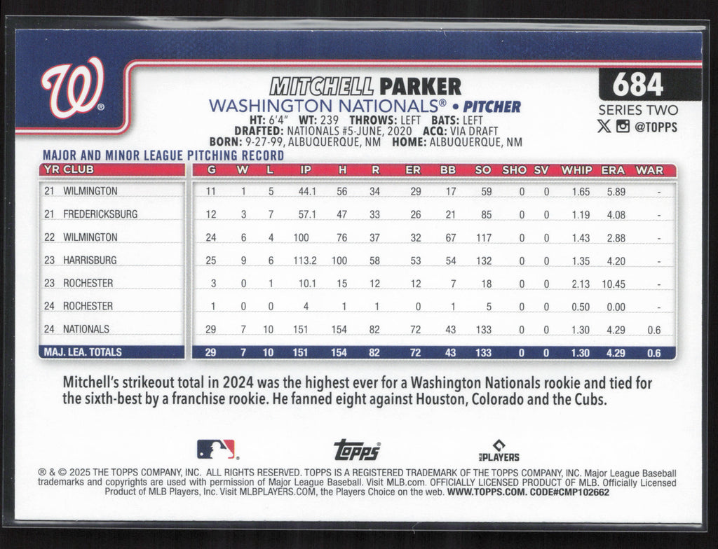 2025 Topps #684 Mitchell Parker