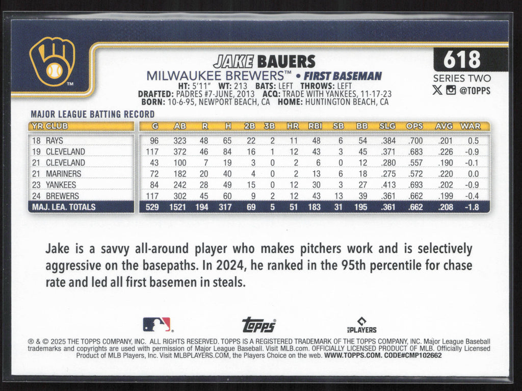 2025 Topps #618 Jake Bauers