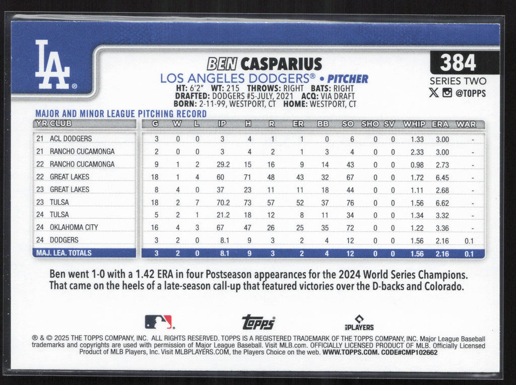 2025 Topps #384 Ben Casparius
