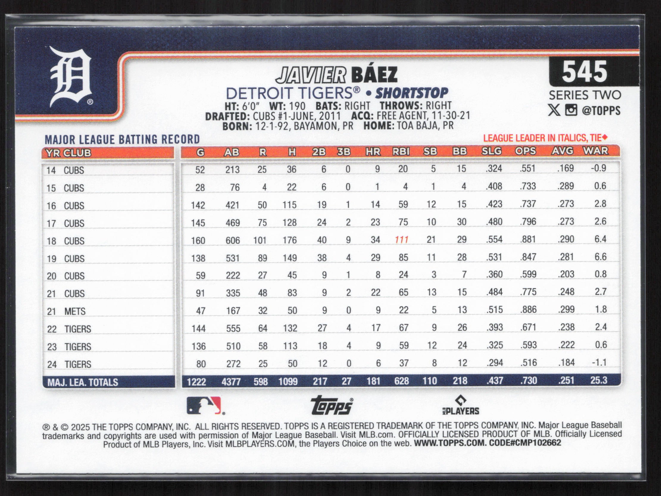 2025 Topps #545 Javier Báez