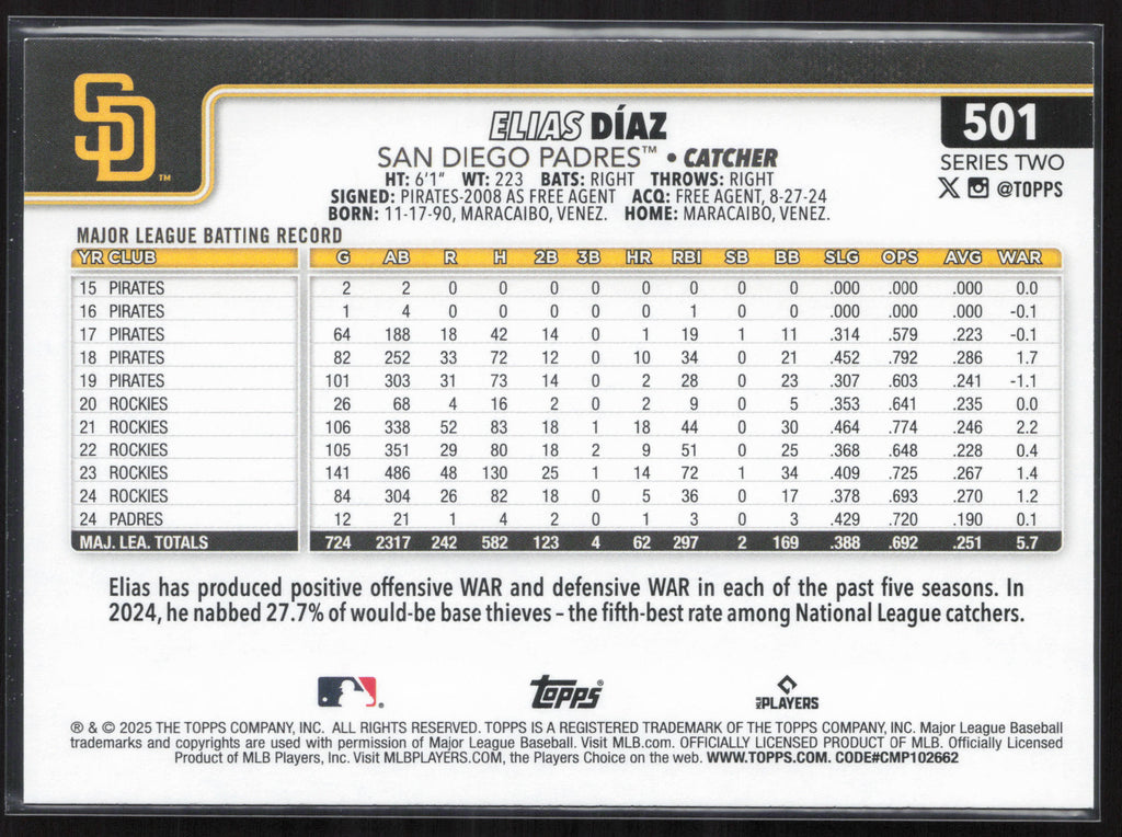 2025 Topps #501 Elias Díaz