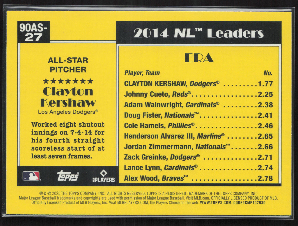 2025 Topps #90AS-27b Clayton Kershaw 1990 Topps Baseball 35th All-Stars