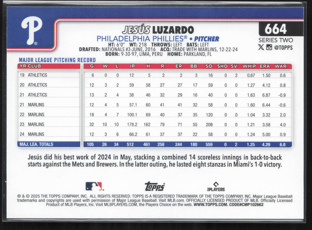 2025 Topps #664 Jesús Luzardo