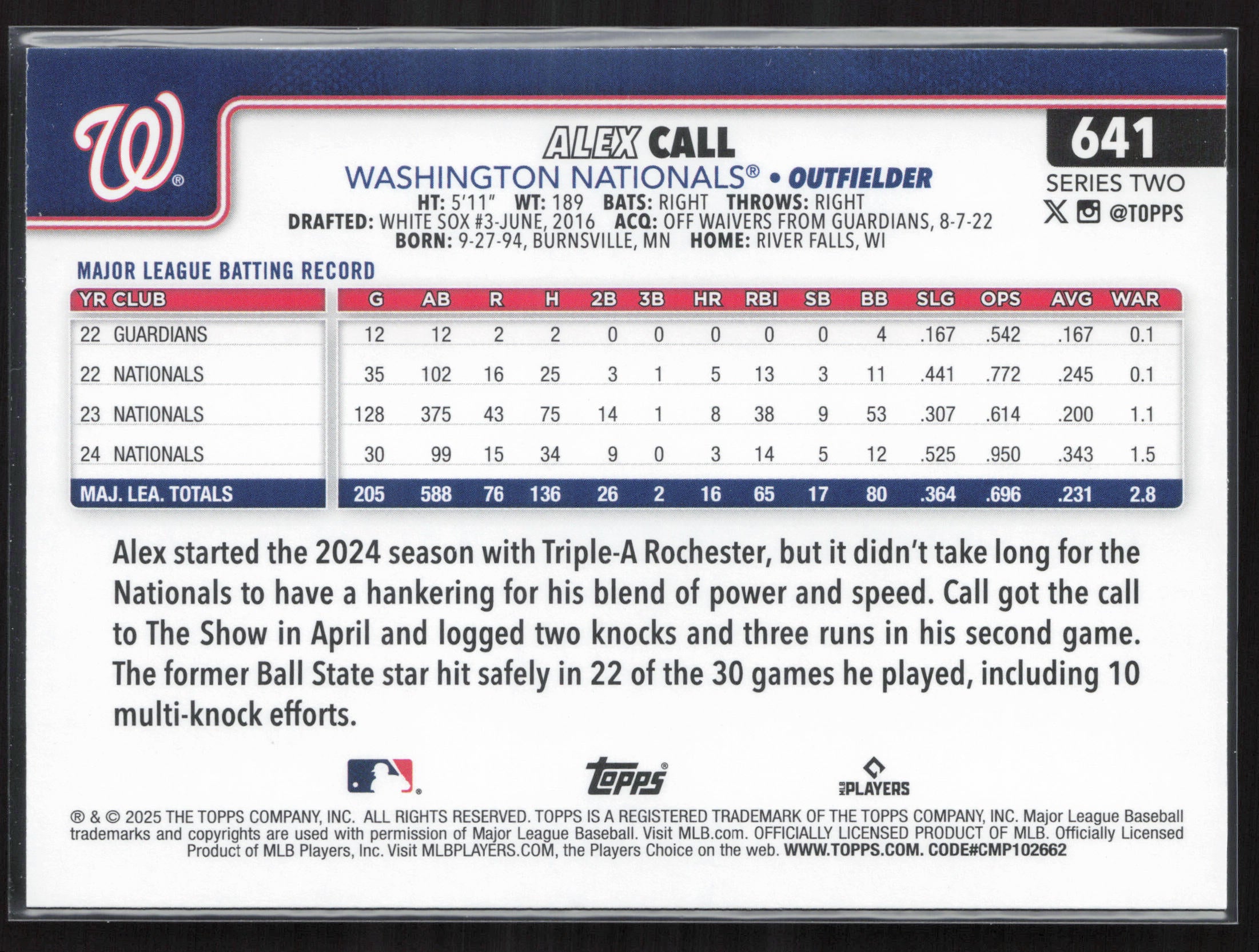 2025 Topps #641 Alex Call