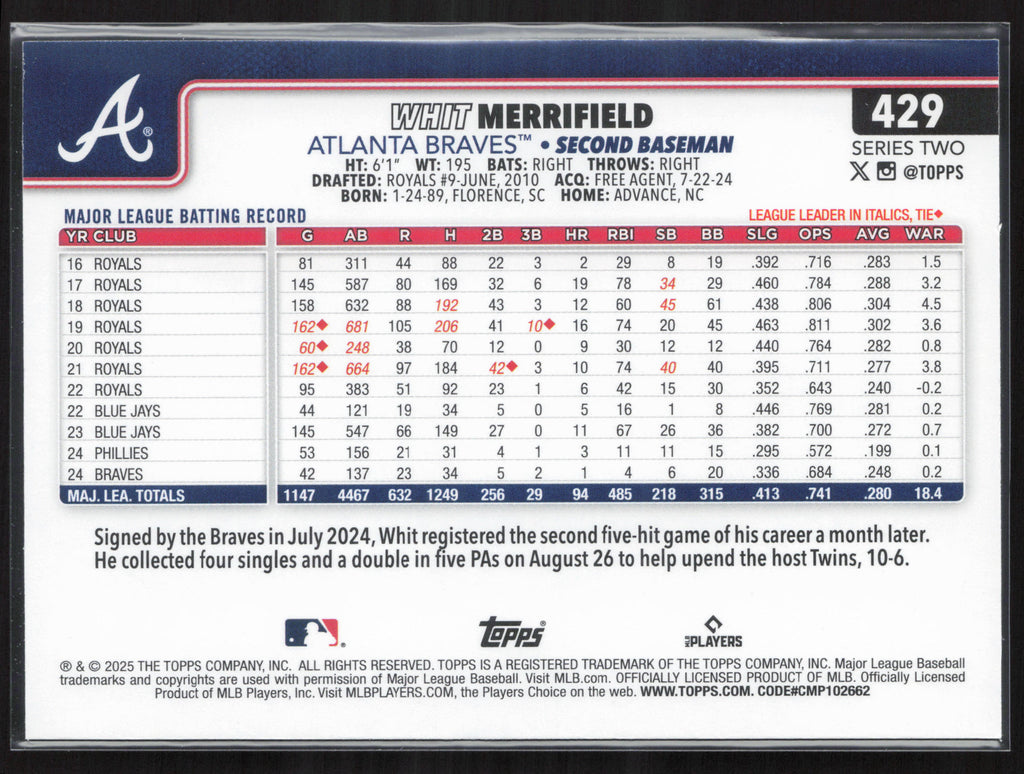 2025 Topps #429 Whit Merrifield