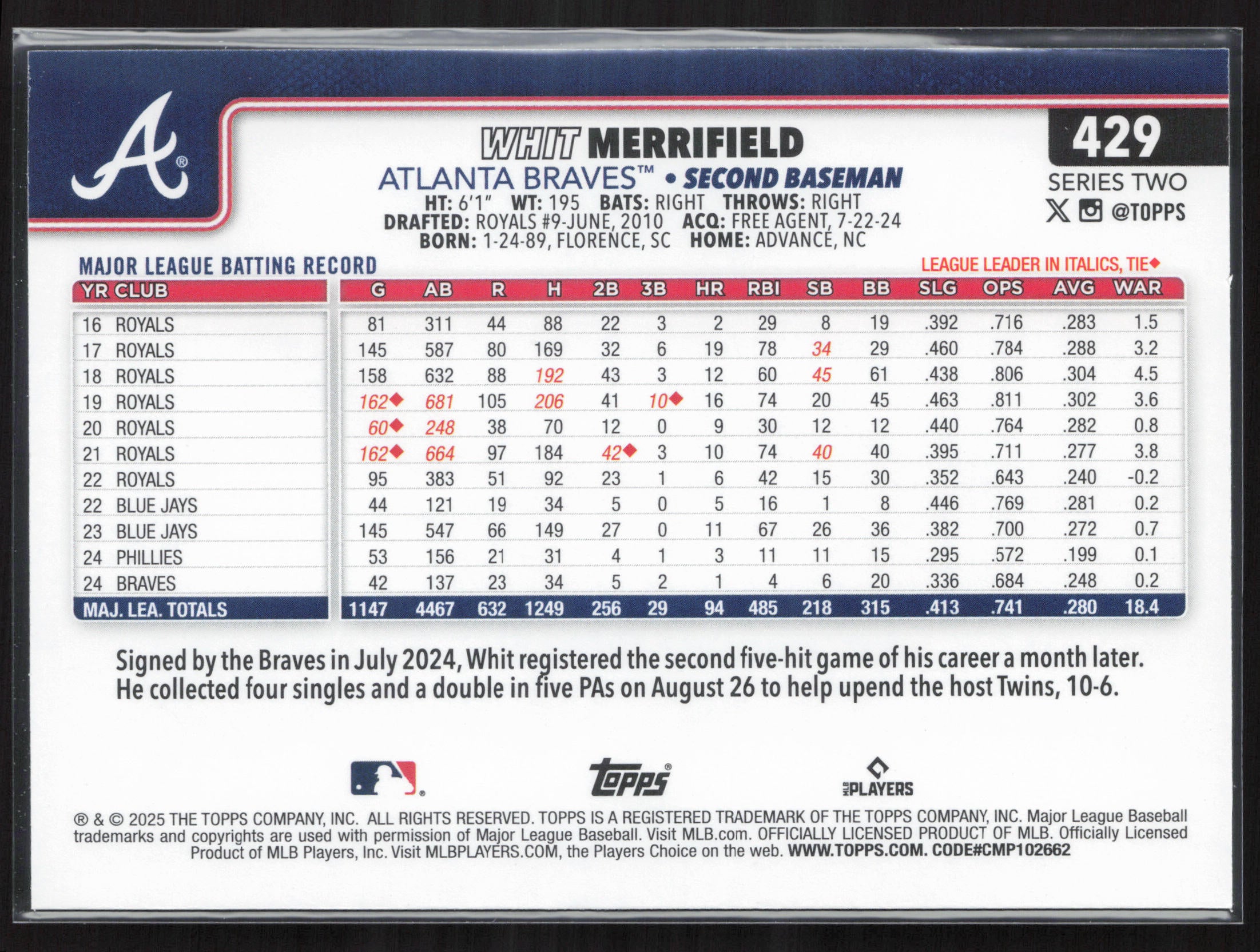 2025 Topps #429 Whit Merrifield
