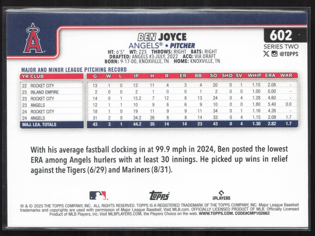 2025 Topps #602 Ben Joyce