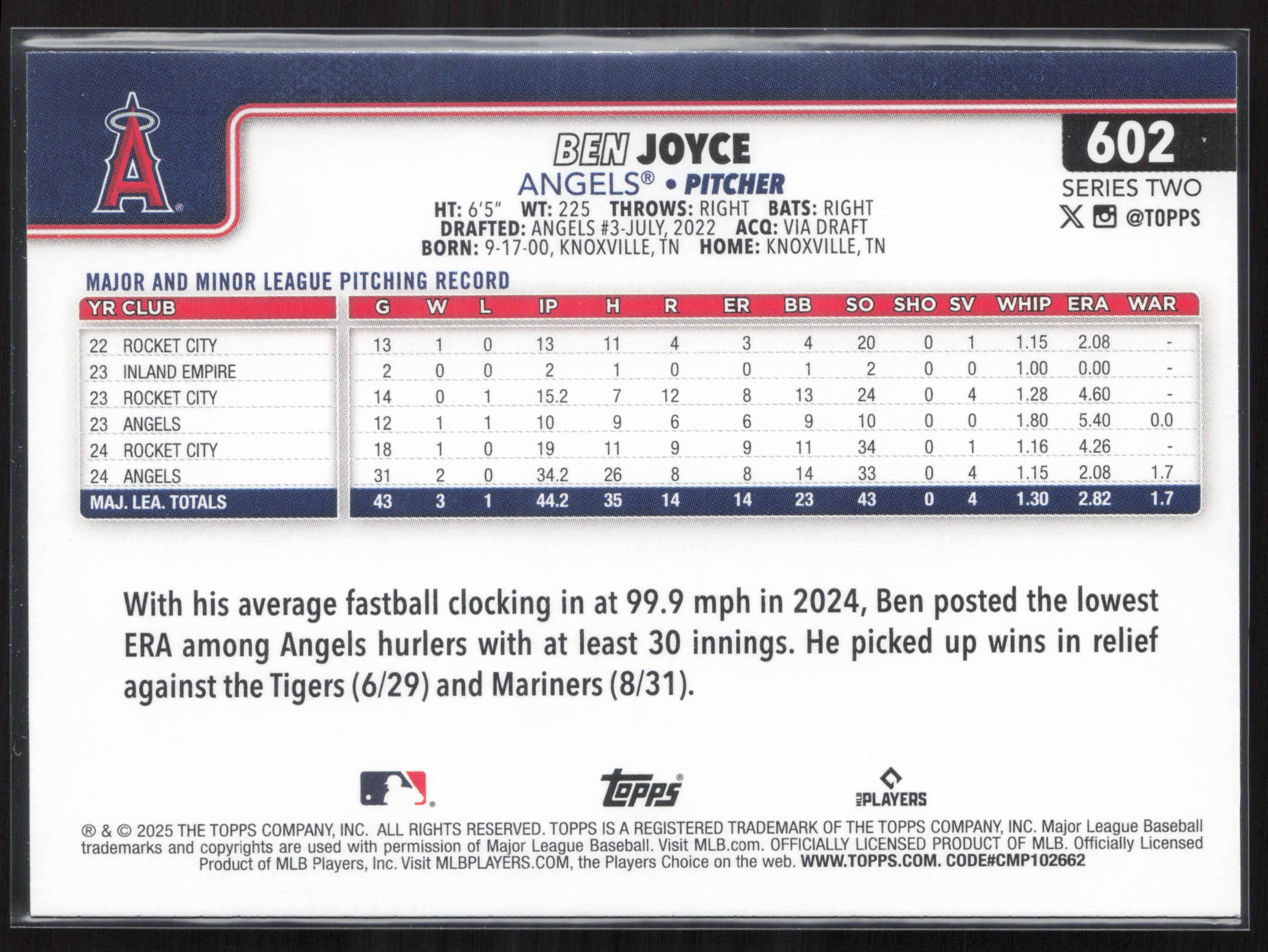2025 Topps #602 Ben Joyce