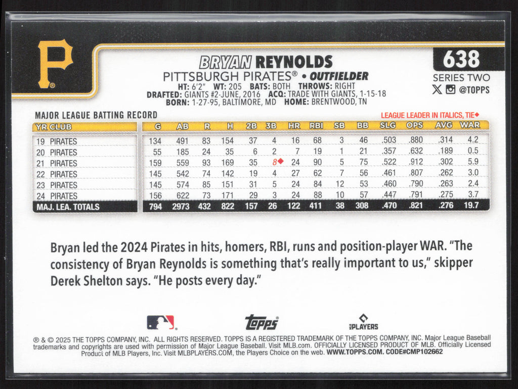 2025 Topps #638 Bryan Reynolds
