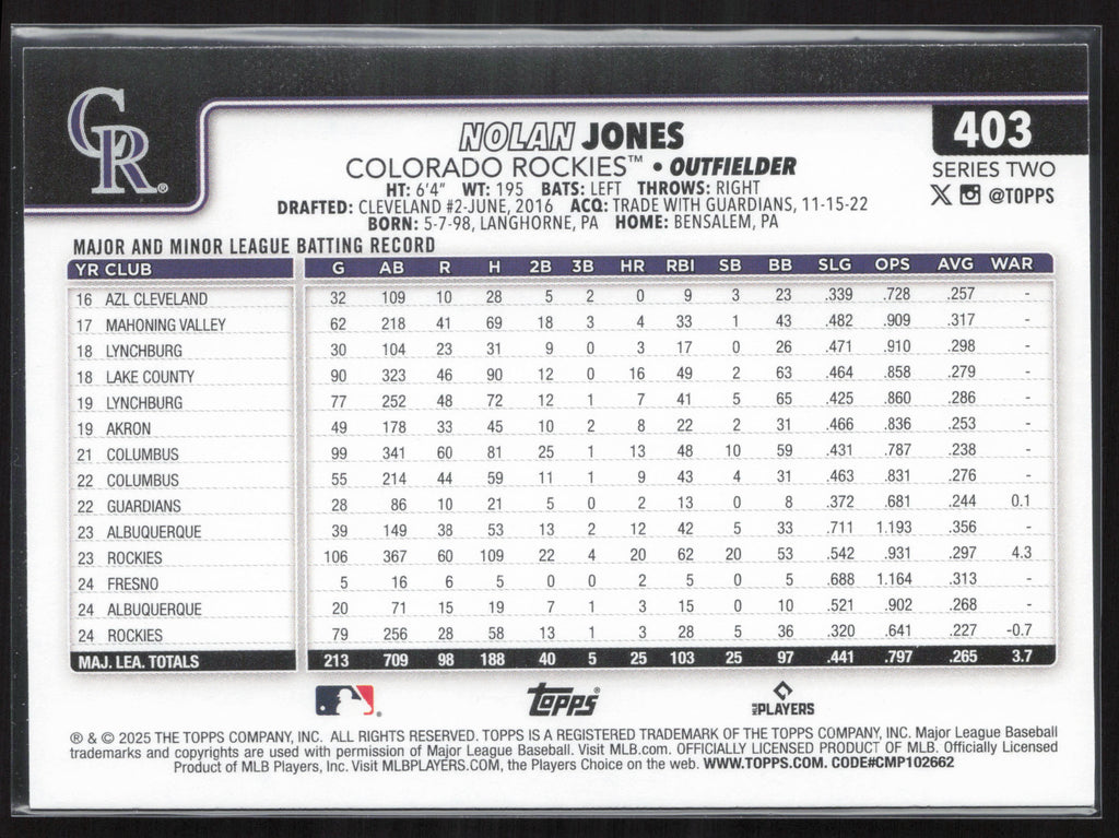 2025 Topps #403 Nolan Jones