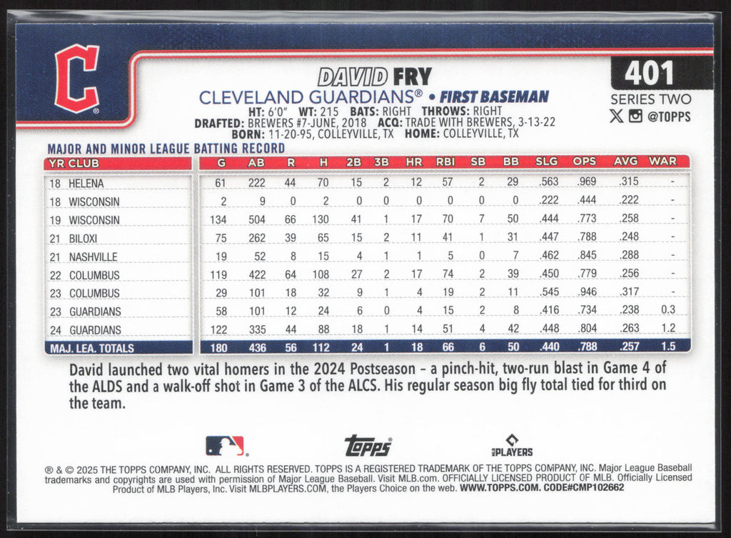 2025 Topps #401 David Fry