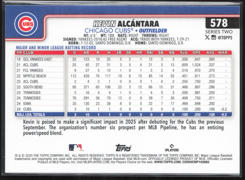 2025 Topps #578 Kevin Alcántara