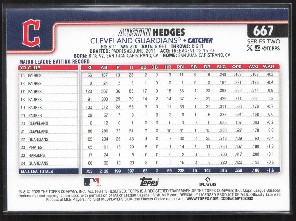 2025 Topps #667 Austin Hedges