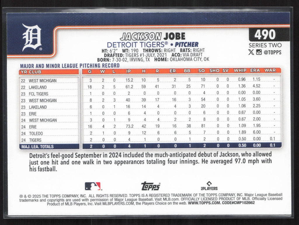 2025 Topps #490 Jackson Jobe