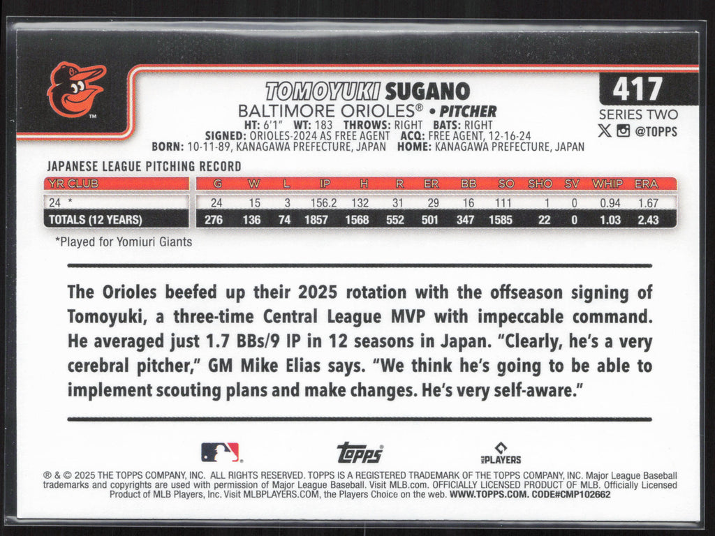 2025 Topps #417 Tomoyuki Sugano