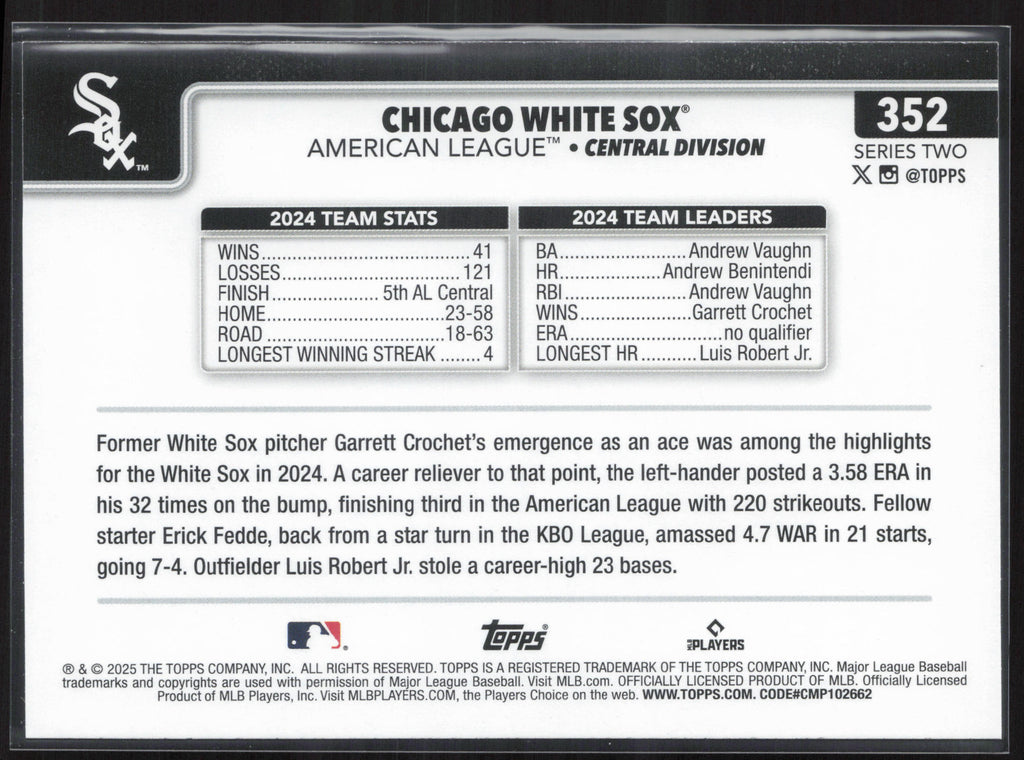 2025 Topps #352 Chicago White Sox