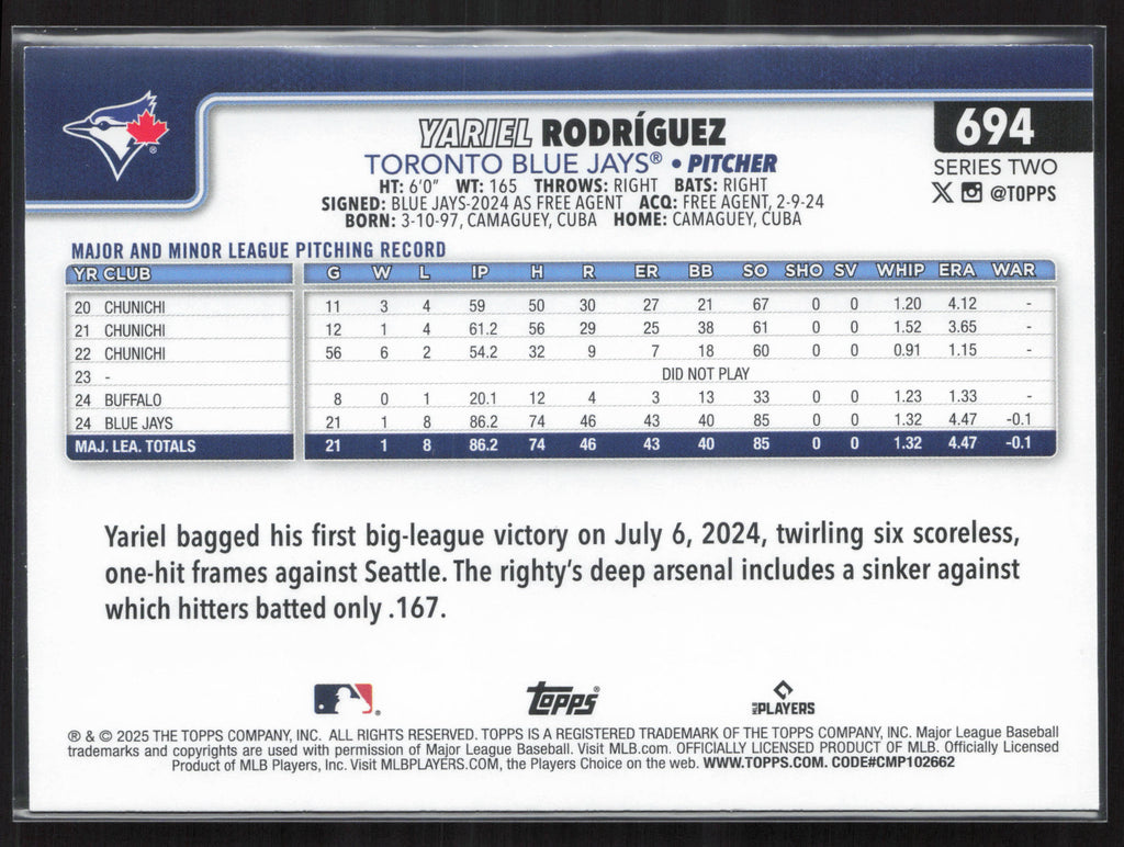 2025 Topps #694 Yariel Rodríguez
