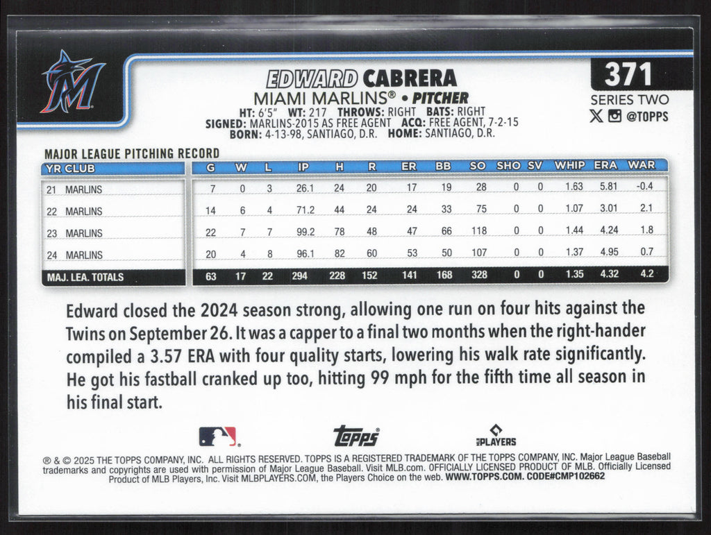 2025 Topps #371 Edward Cabrera