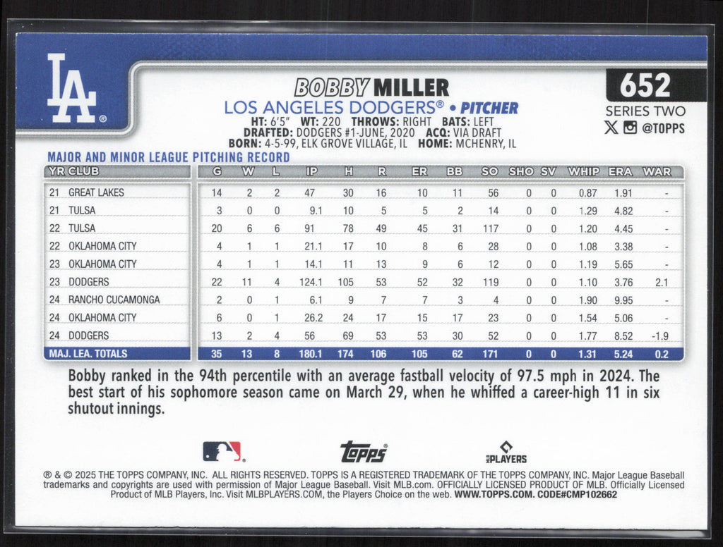 2025 Topps #652 Bobby Miller