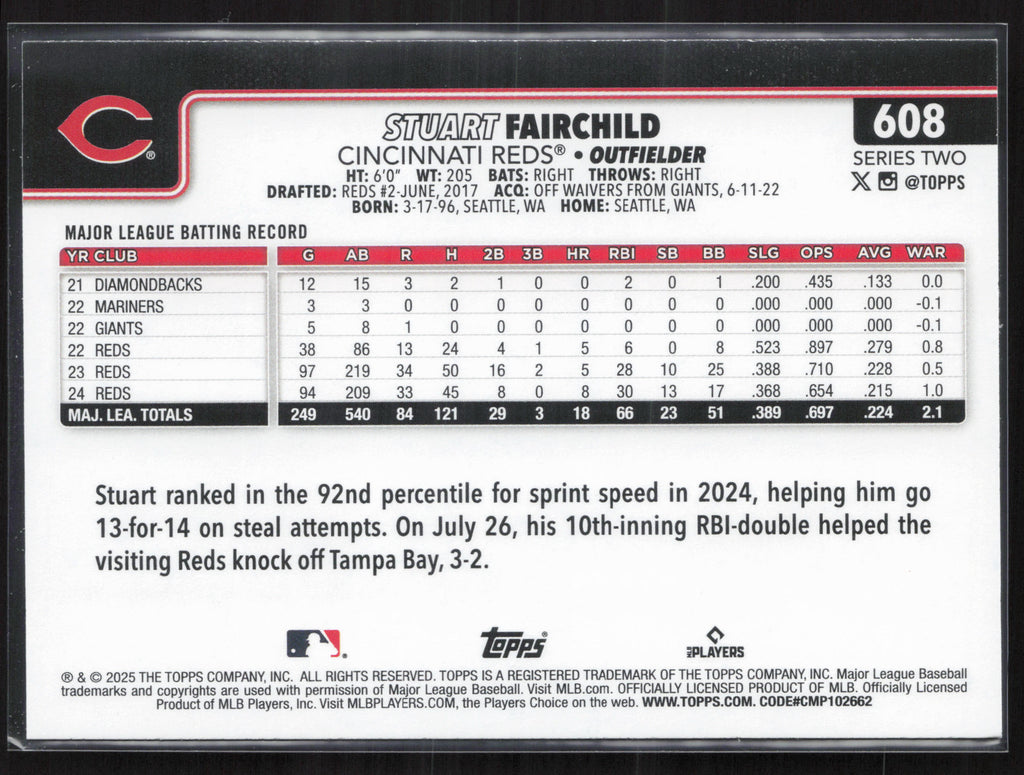 2025 Topps #608 Stuart Fairchild