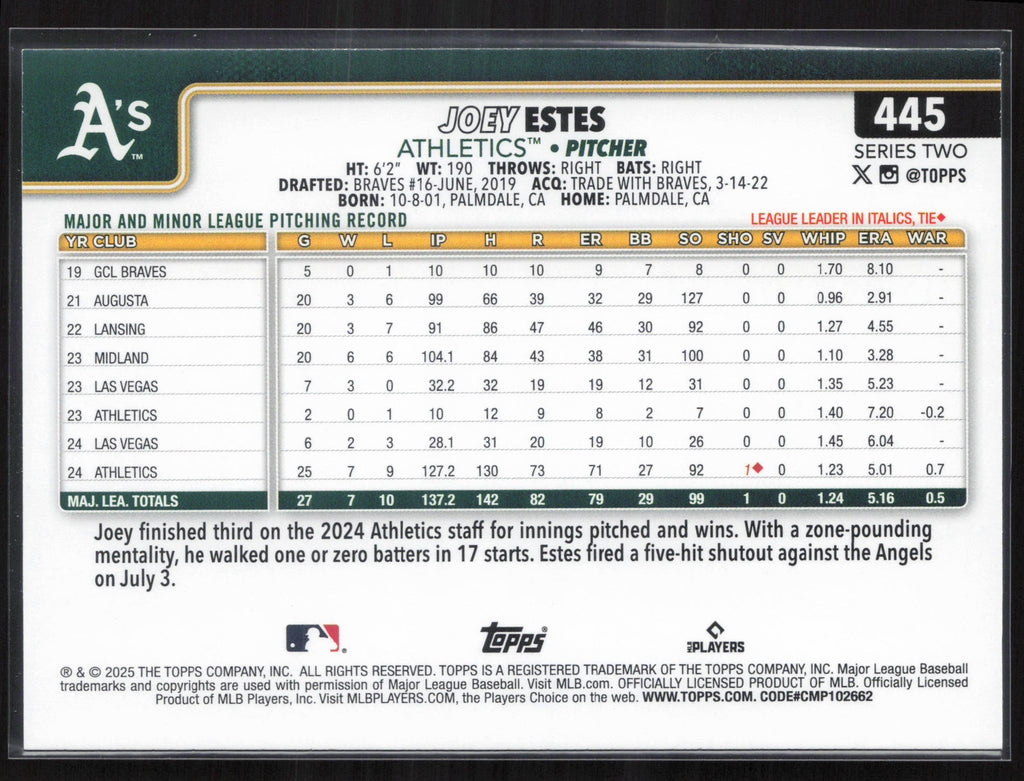 2025 Topps #445 Joey Estes