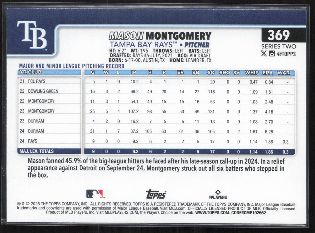 2025 Topps #369 Mason Montgomery