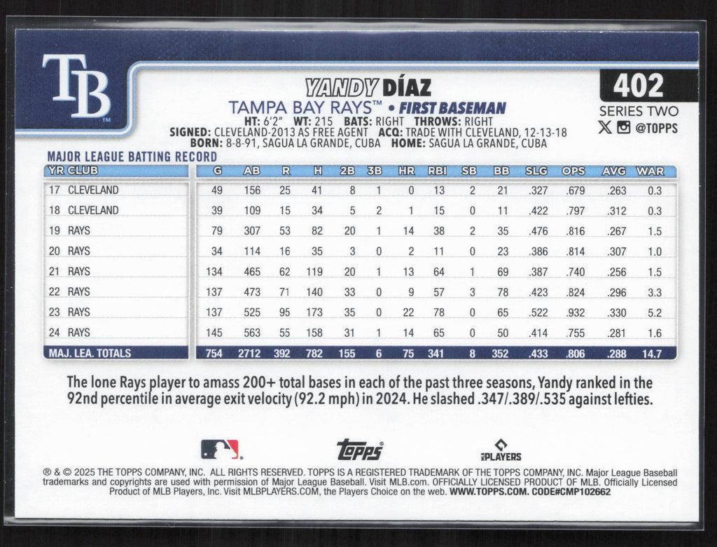 2025 Topps #402 Yandy Díaz