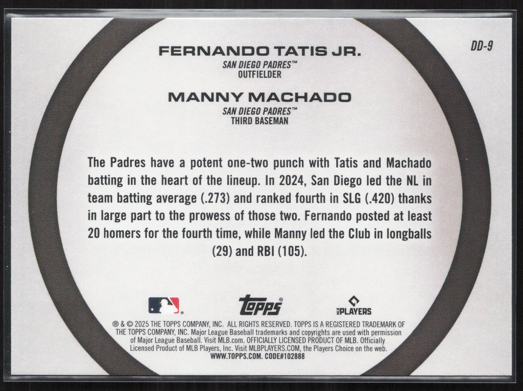 2025 Topps #DD-9 Fernando Tatis Jr. / Manny Machado Dynamic Duos