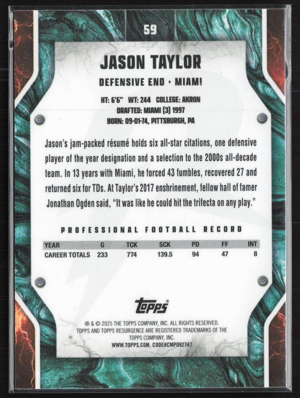 2024 Topps Resurgence #59 Jason Taylor Prism