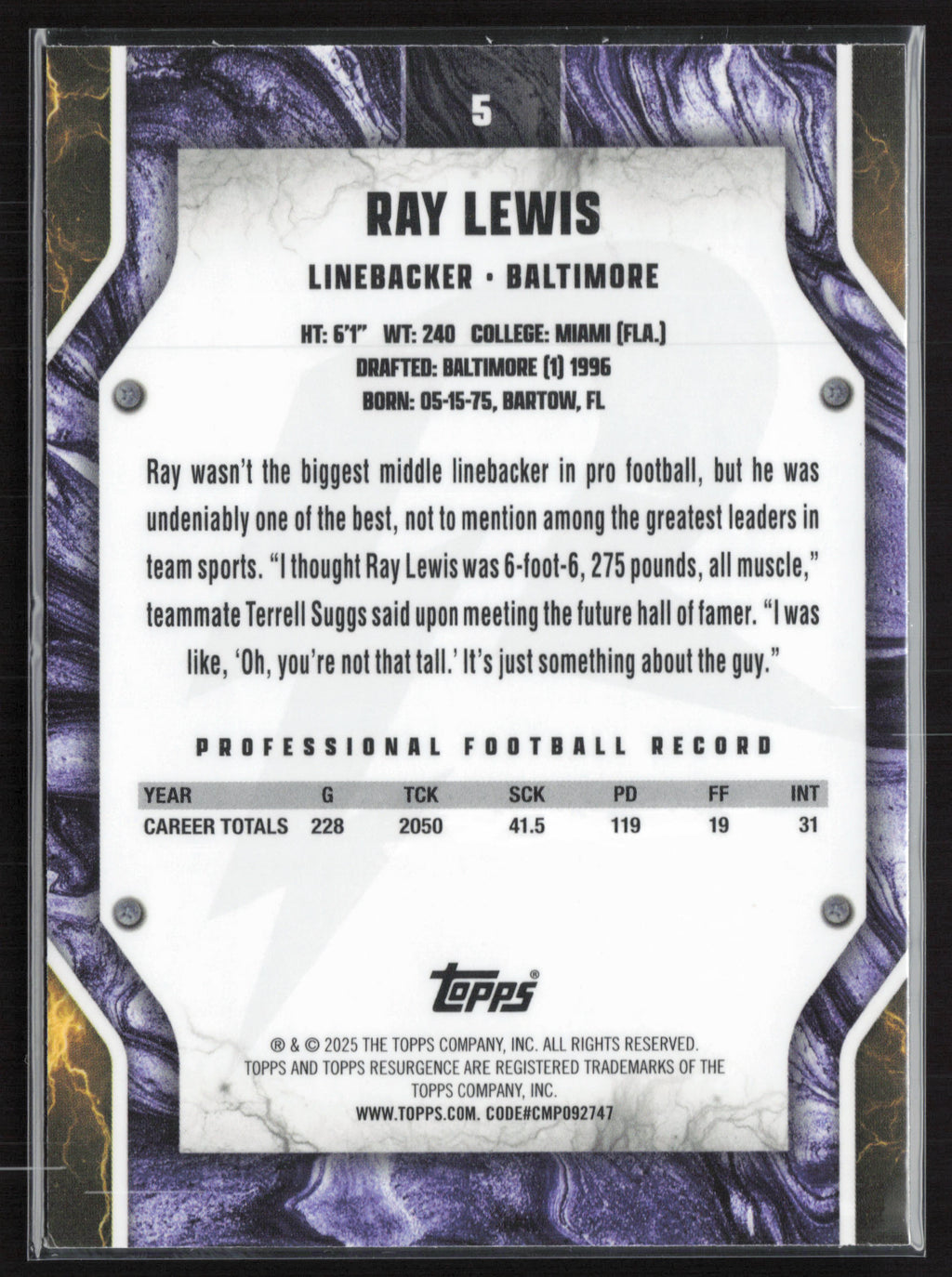 2024 Topps Resurgence #5 Ray Lewis