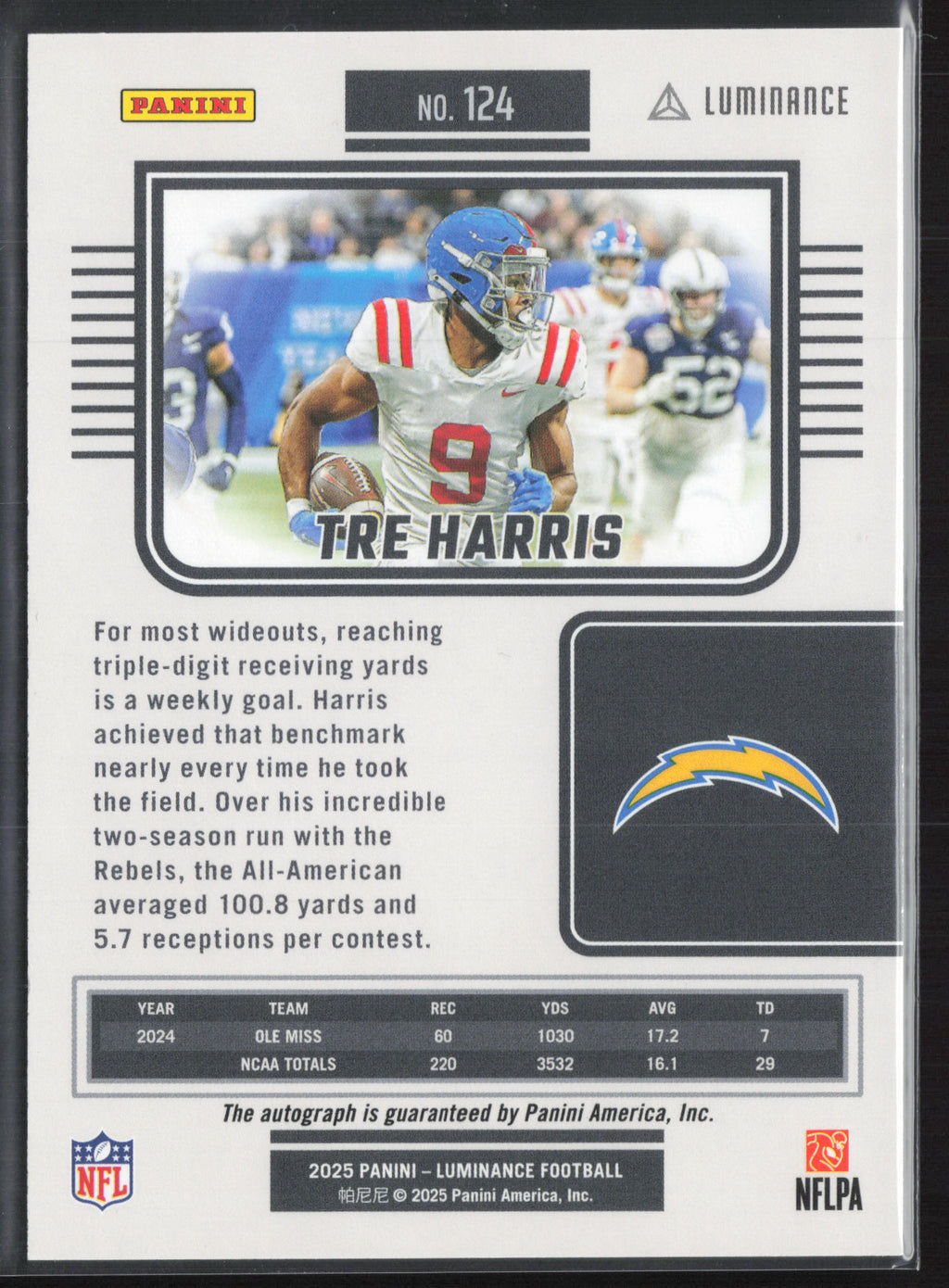 2025 Panini Luminance #124 Tre Harris Base Luminance Auto #/700