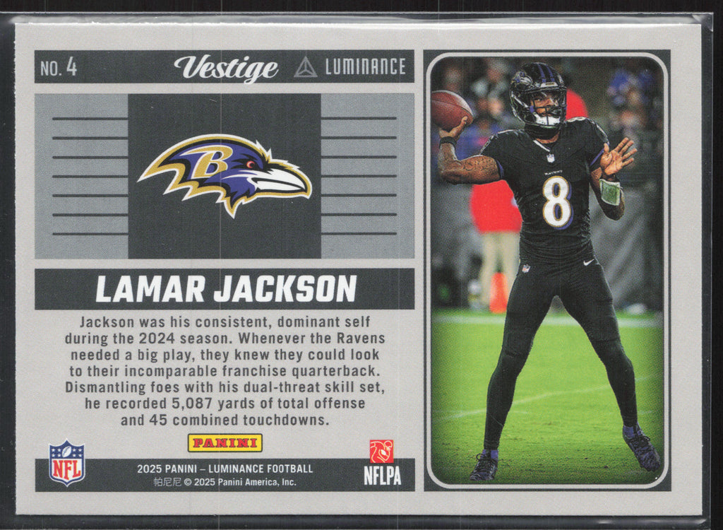 2025 Panini Luminance #4 Lamar Jackson Vestige