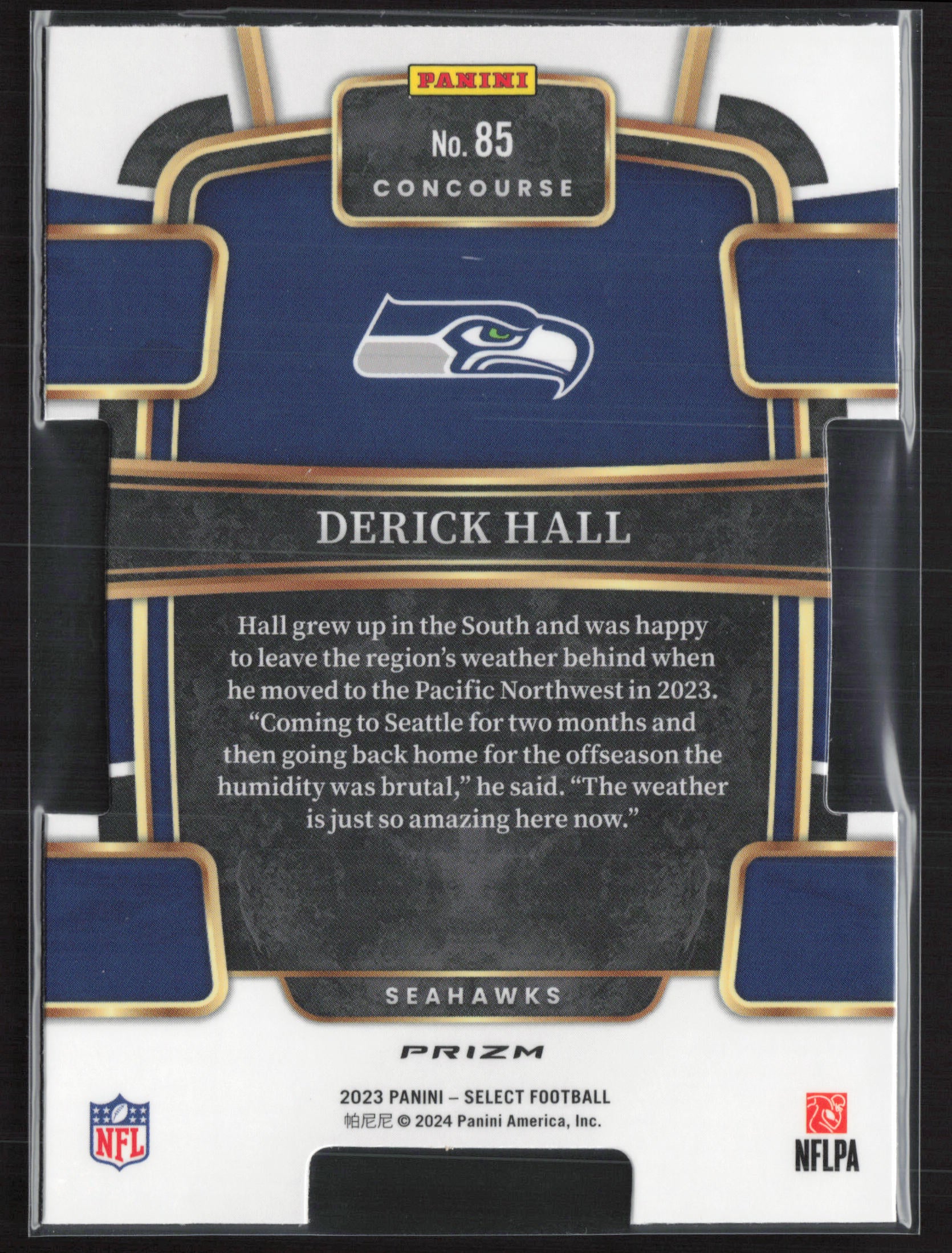 2023 Panini Select #85 Derick Hall Red and Blue Prizms Die Cuts