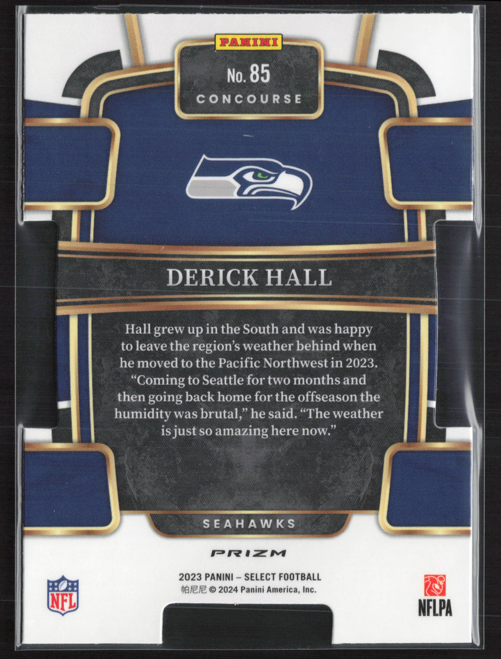 2023 Panini Select #85 Derick Hall Red and Blue Prizms Die Cuts