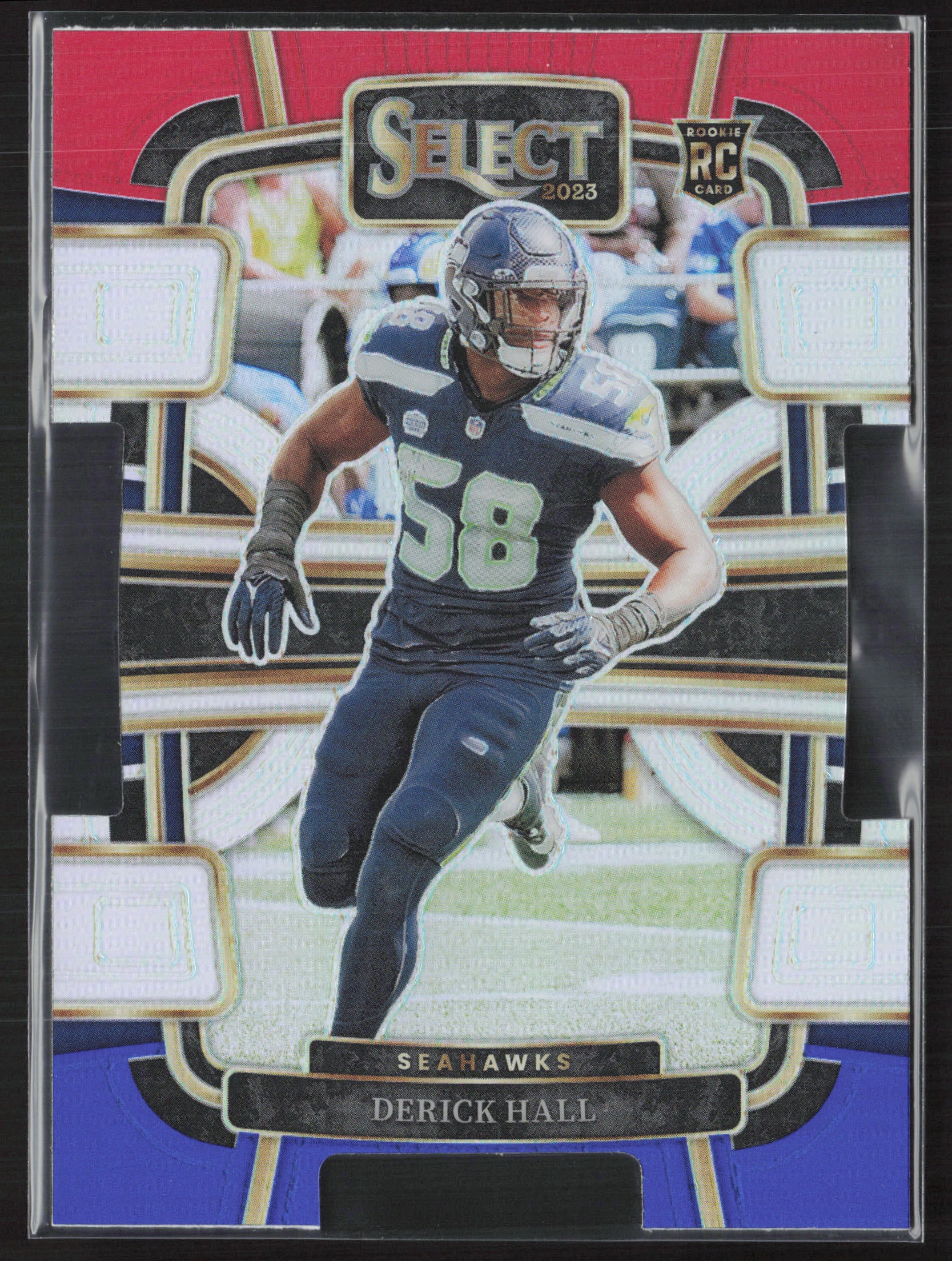 2023 Panini Select #85 Derick Hall Red and Blue Prizms Die Cuts